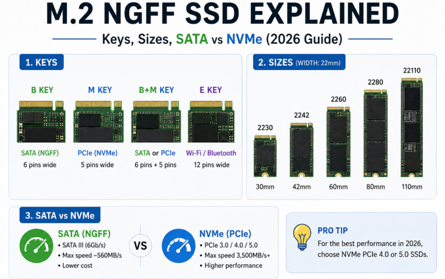 M.2 NGFF SSD Explained: Keys, Sizes, SATA vs NVMe (2026 Guide)